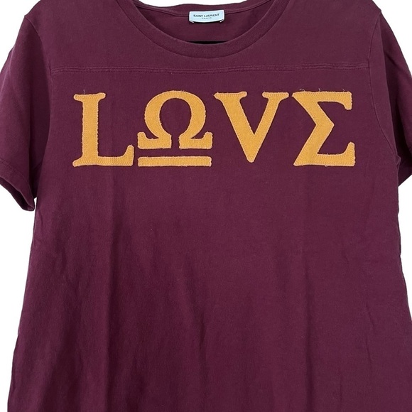Saint Laurent Paris “Love” yellow Greek lettering relaxed fit bordeax t-shirt - Picture 2 of 9